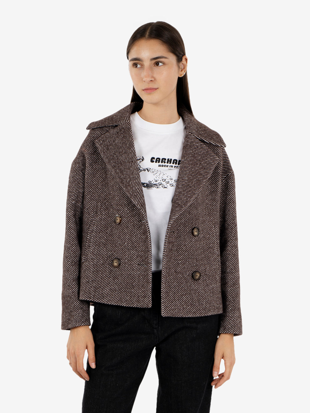Thea dark herringbone short coat