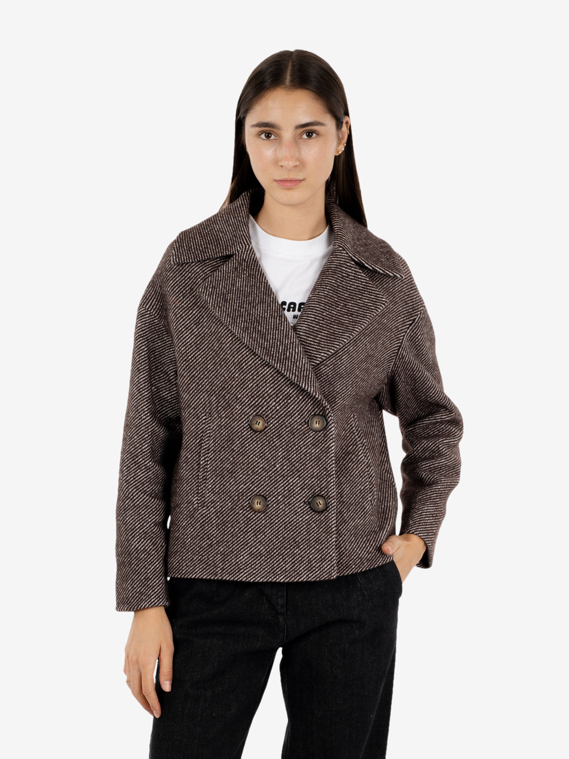 Thea dark herringbone short coat