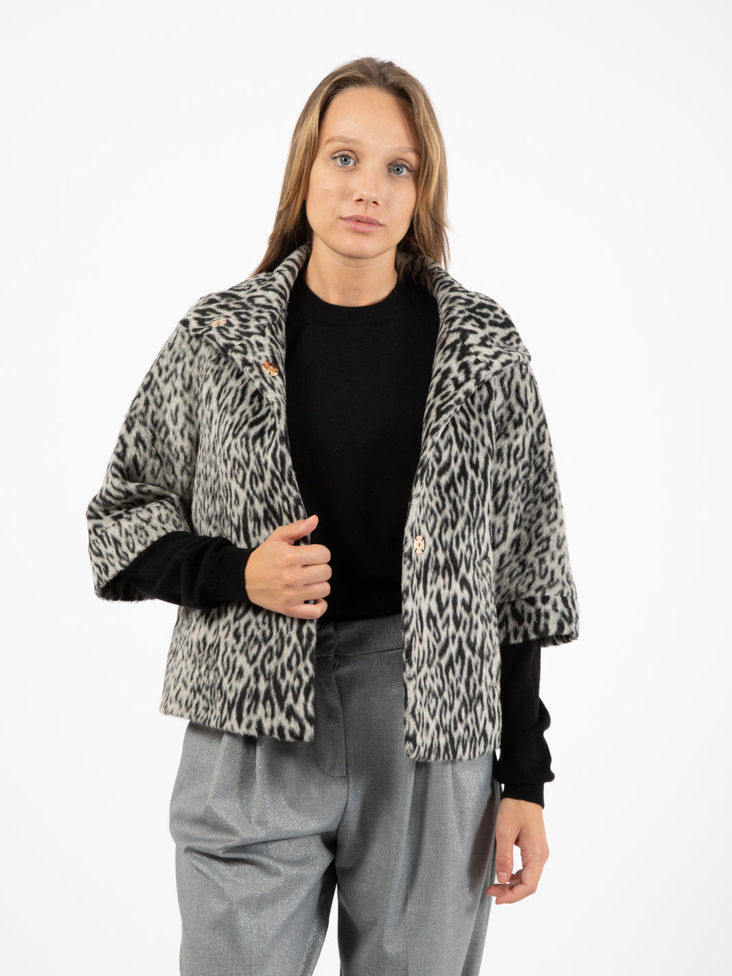 Cappotto corto Tonya maculato nero / bianco