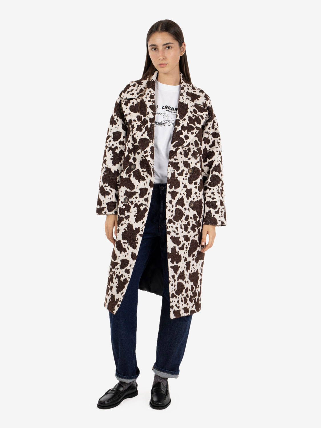Animal print oversized double-breasted coat