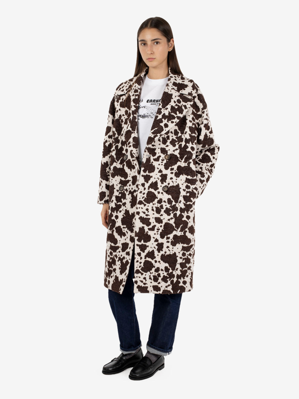 Animal print oversized double-breasted coat