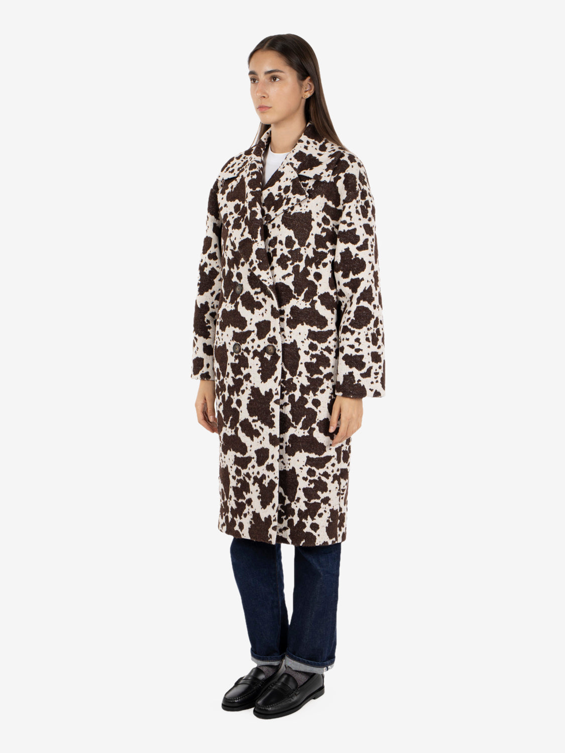 Animal print oversized double-breasted coat