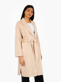 Long coat with beige belt