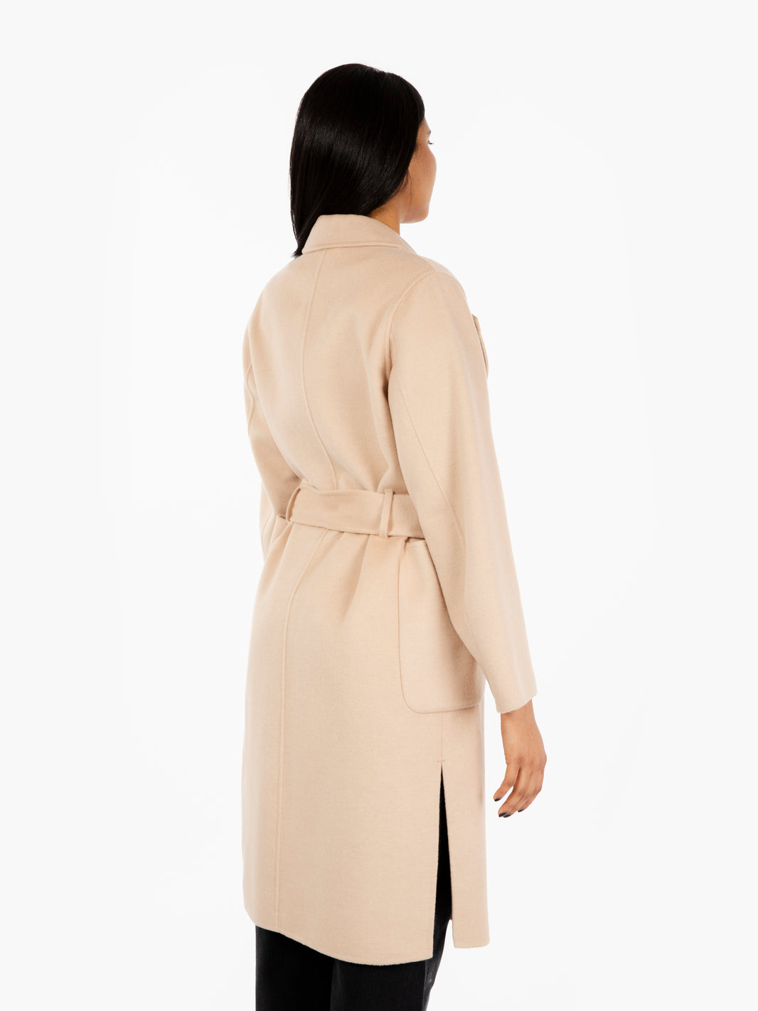 Cappotto lungo con cintura beige