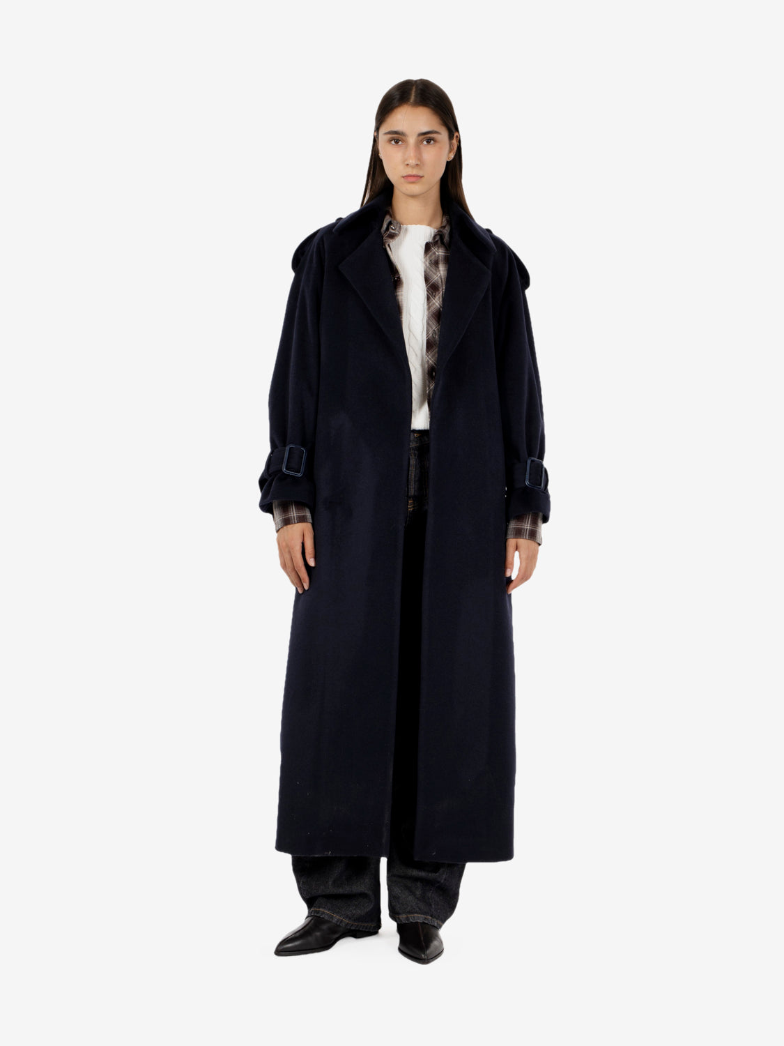 Cappotto lungo con cintura Elisa blu