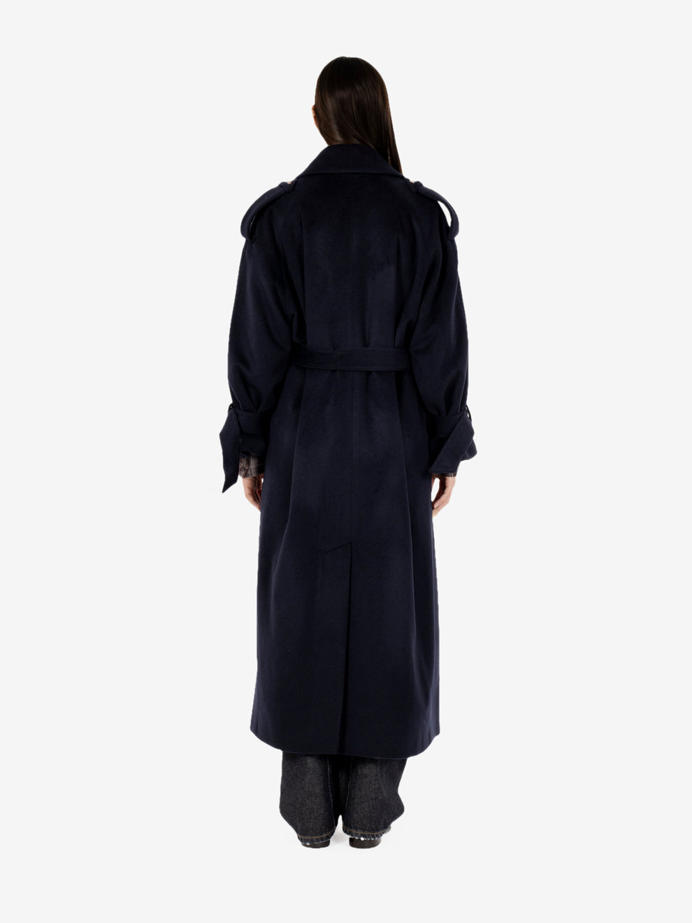 Cappotto lungo con cintura Elisa blu