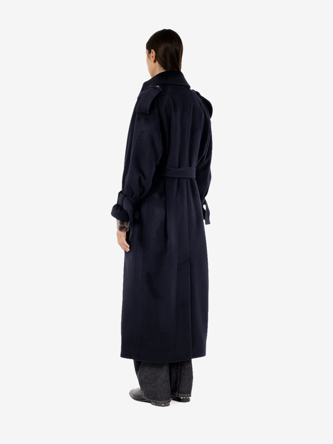 Cappotto lungo con cintura Elisa blu