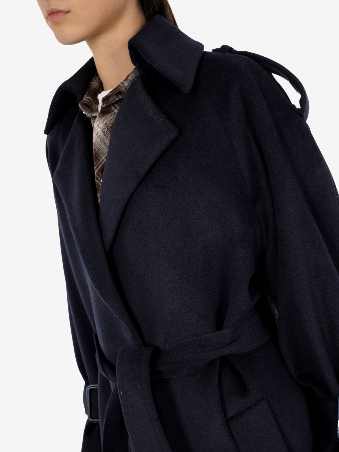 Cappotto lungo con cintura Elisa blu