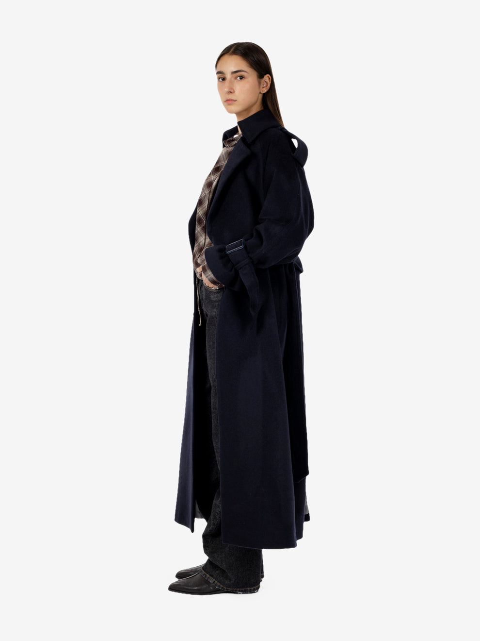 Cappotto lungo con cintura Elisa blu