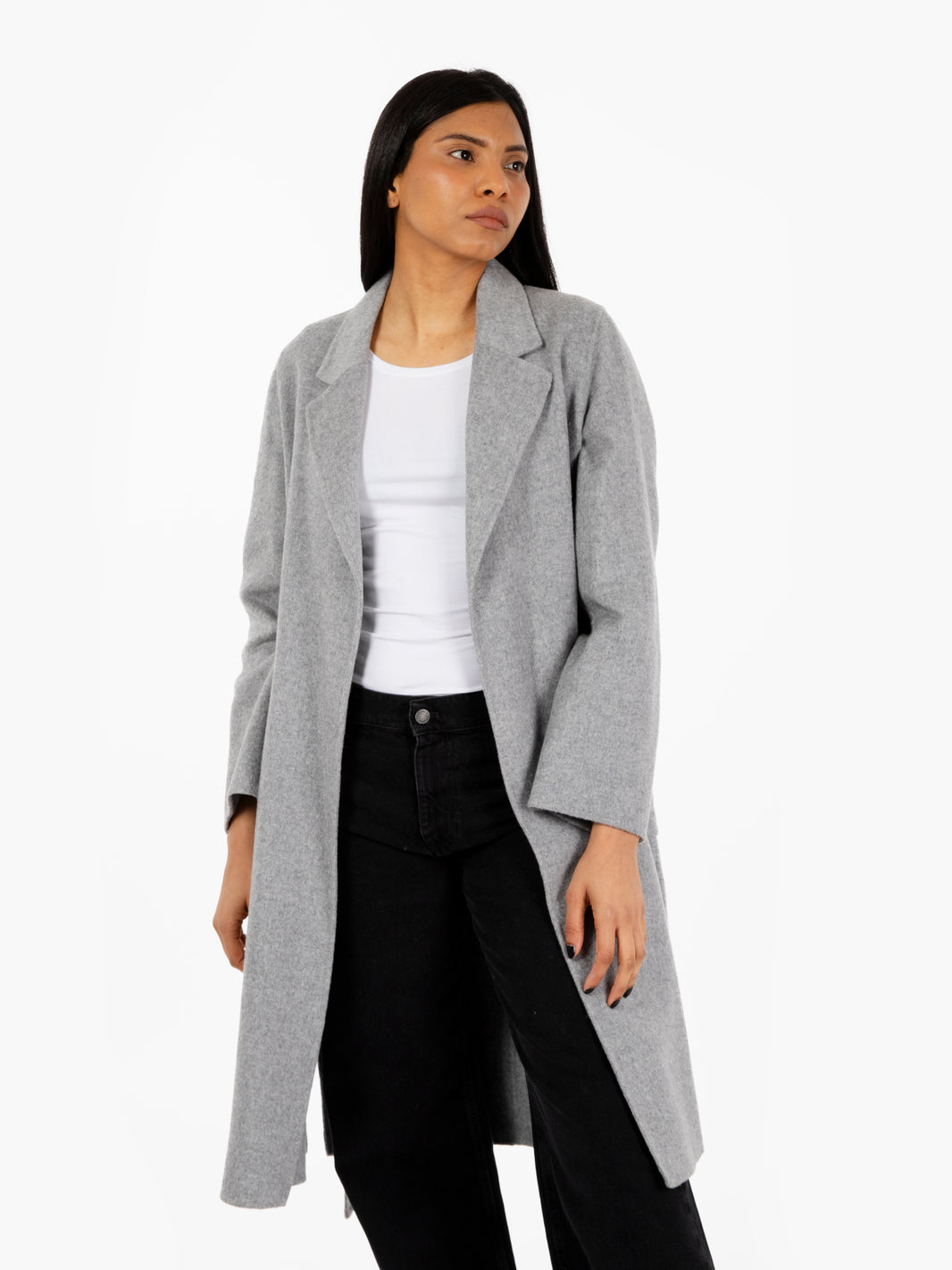 Cappotto lungo con cintura grigio