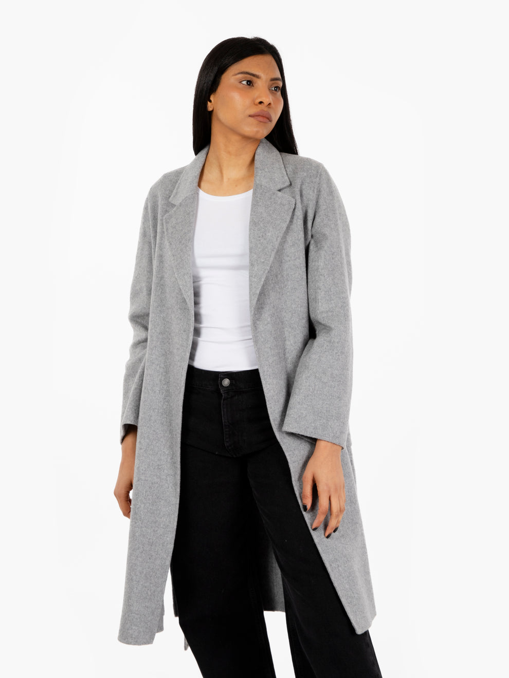 Cappotto lungo con cintura grigio