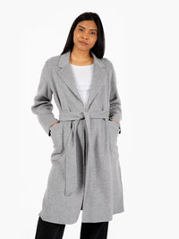 Long coat with grey belt