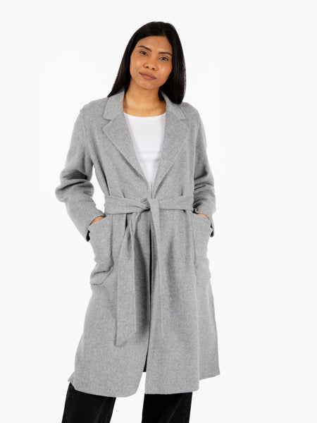 Cappotto lungo con cintura grigio