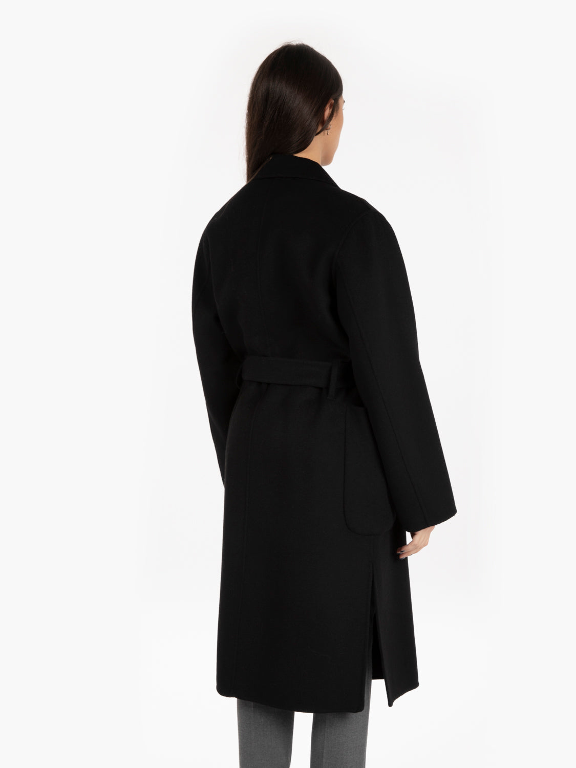 Cappotto lungo con cintura nero
