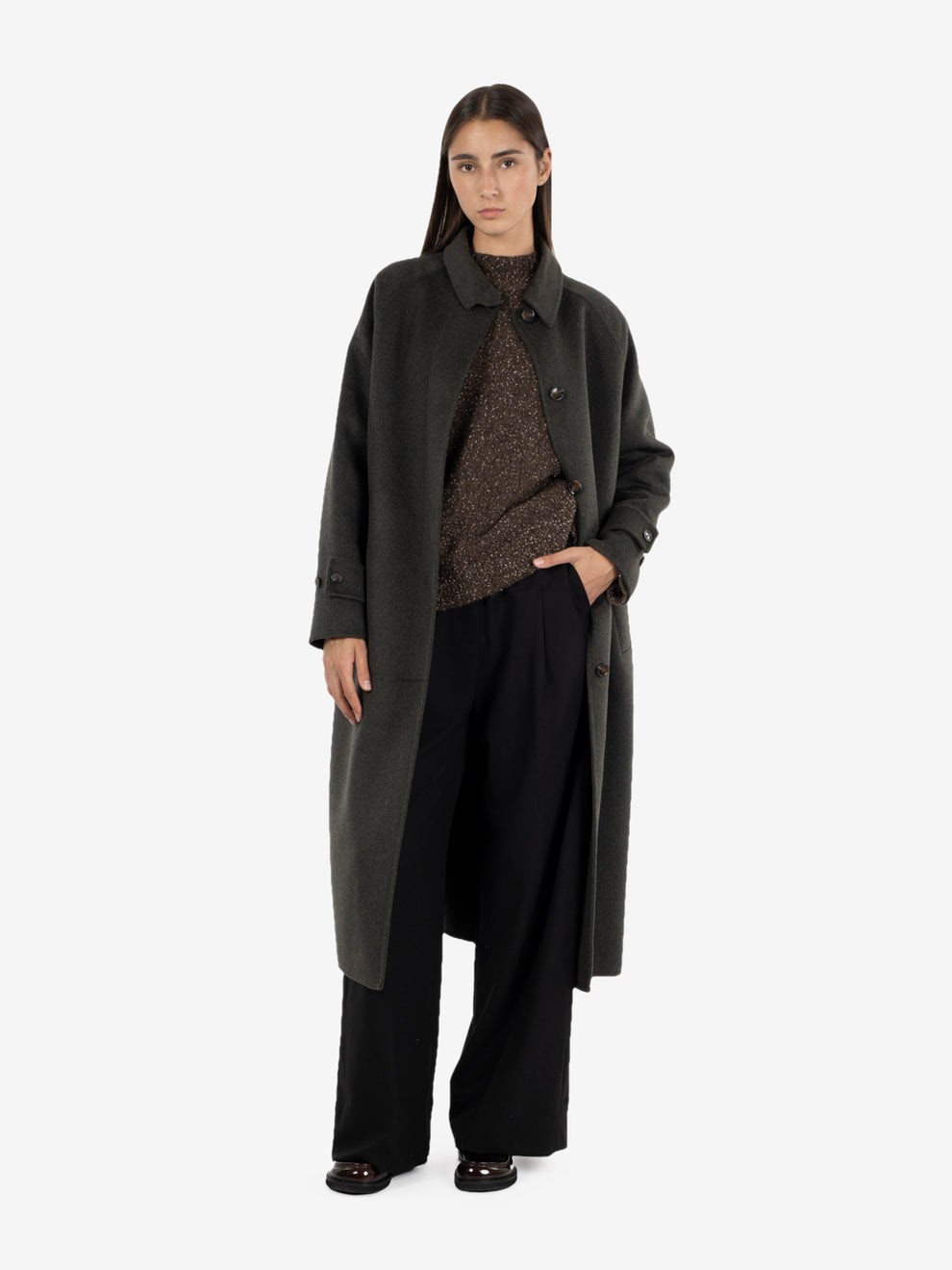 Cappotto lungo con colletto dark green