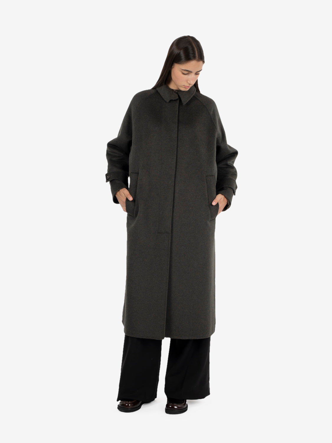 Cappotto lungo con colletto dark green