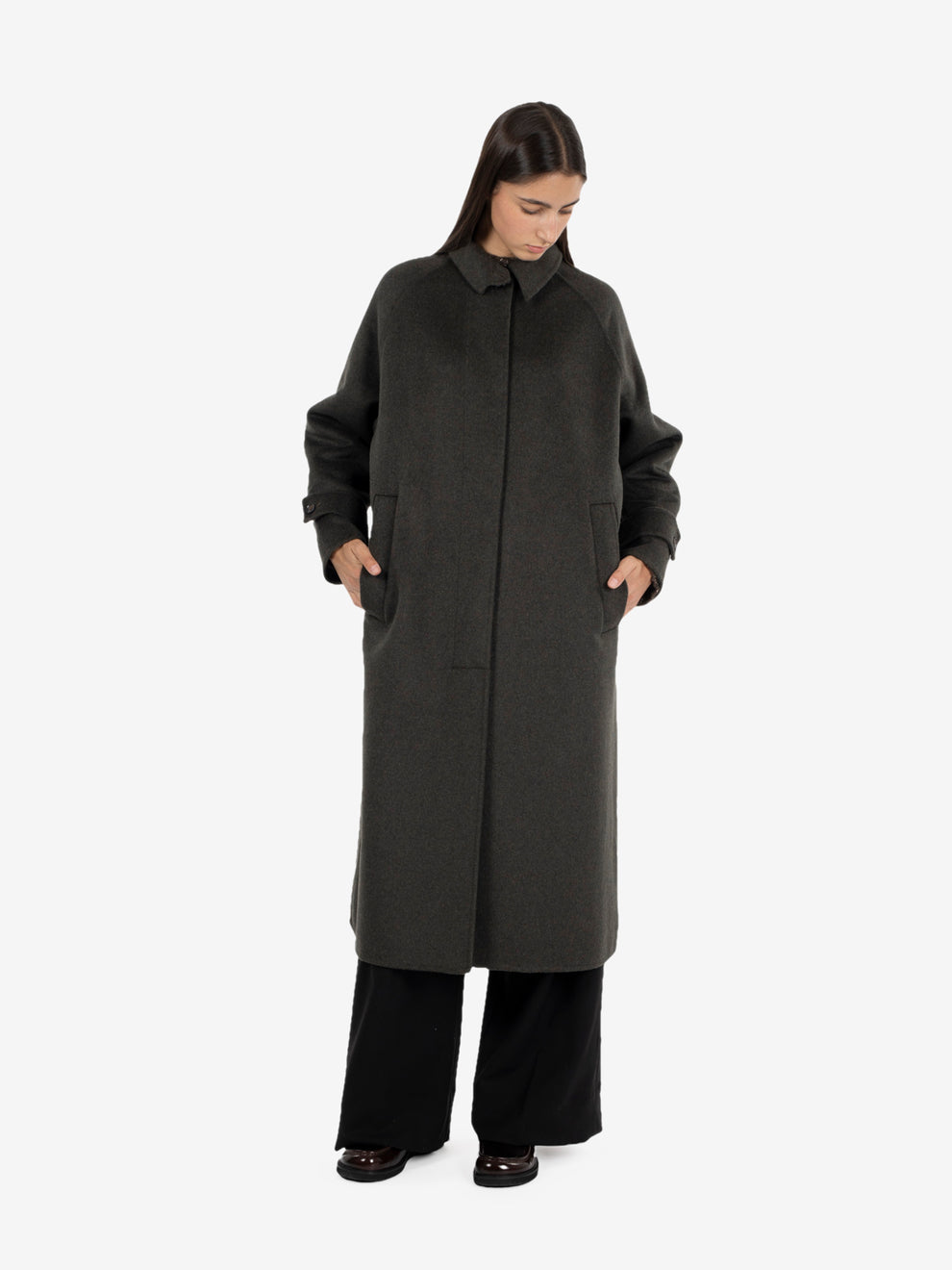 Cappotto lungo con colletto dark green