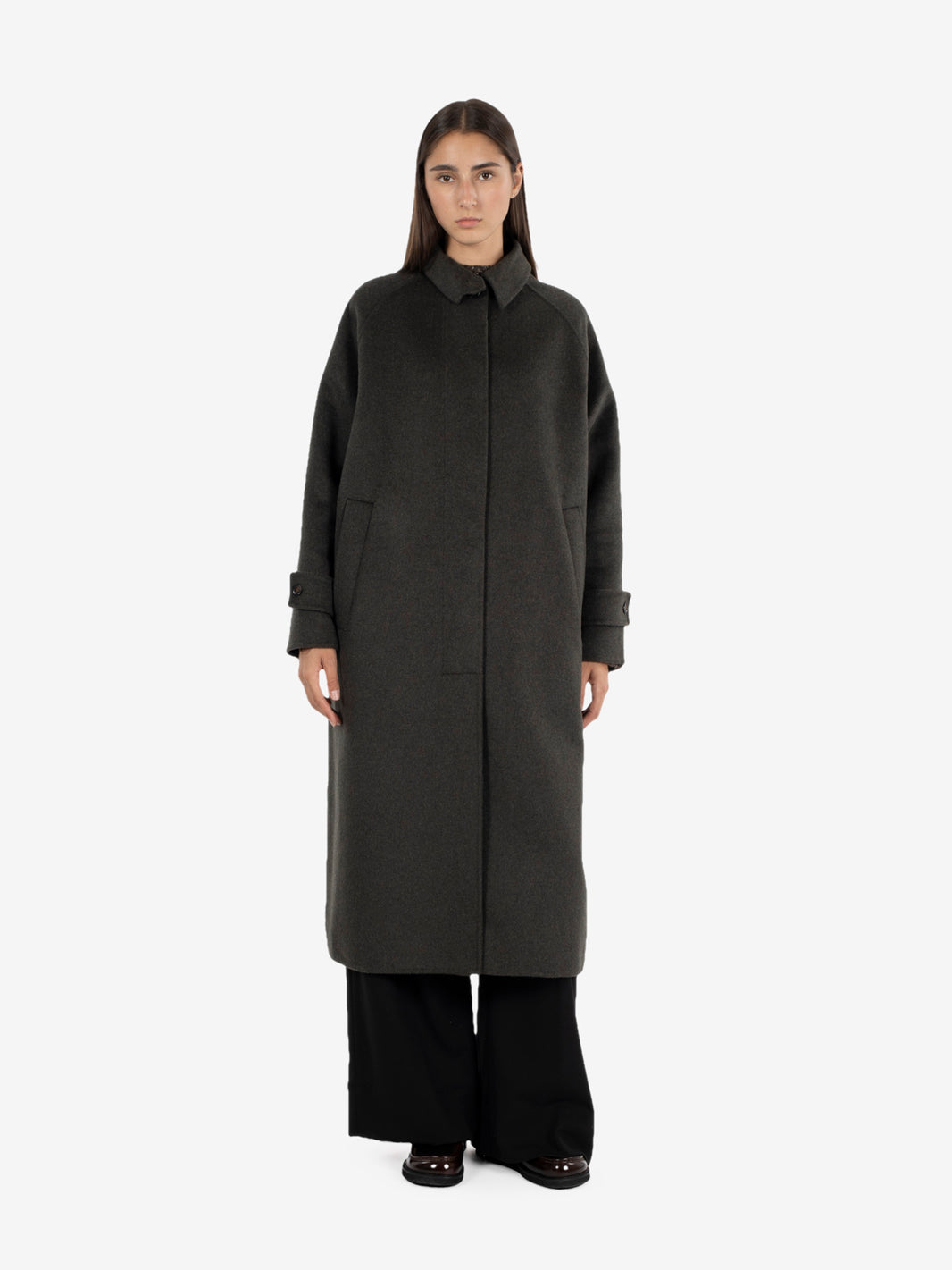 Cappotto lungo con colletto dark green