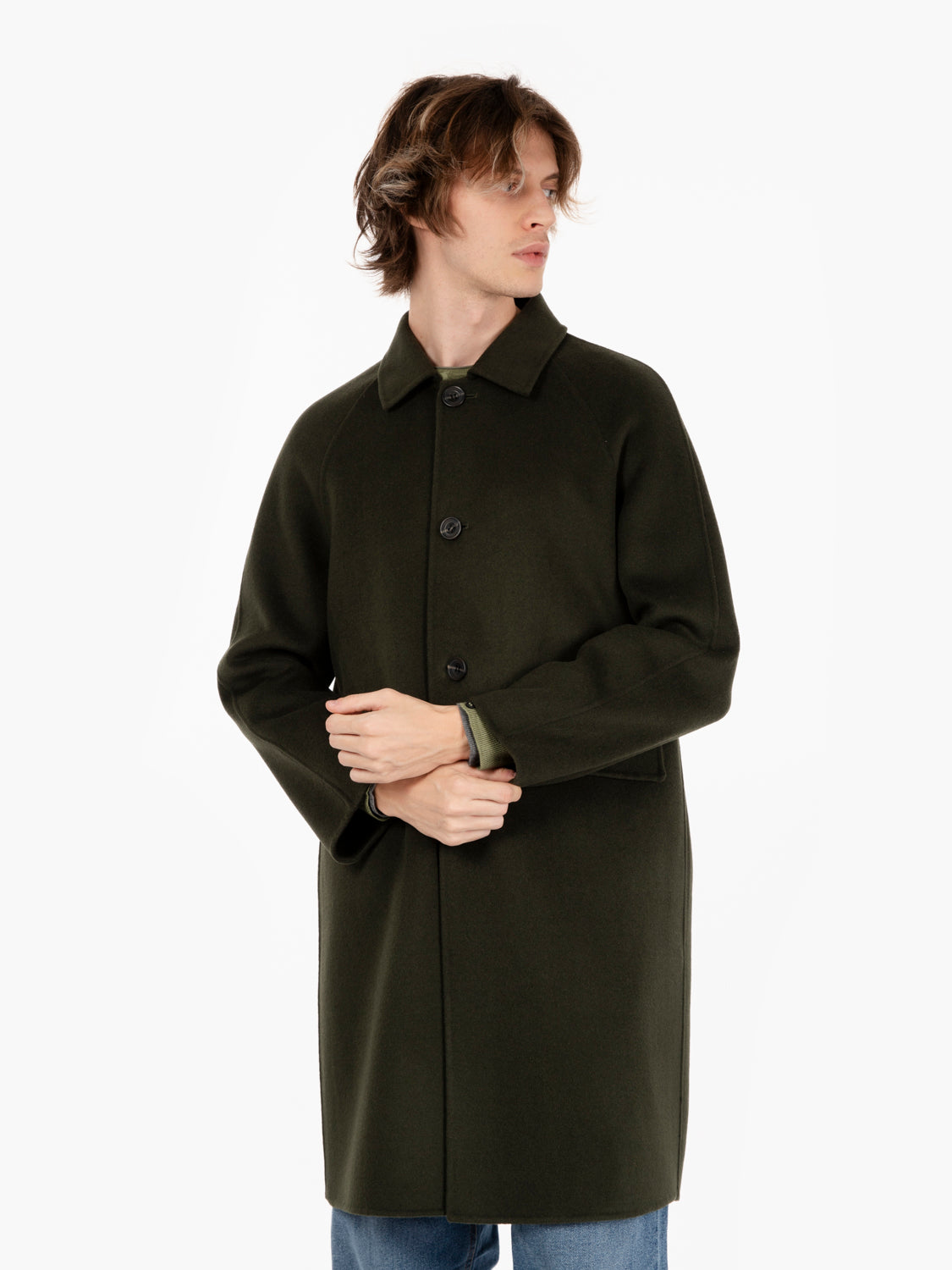 Single breasted long olive coat