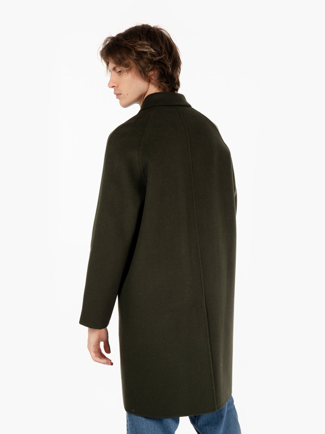 Single breasted long olive coat