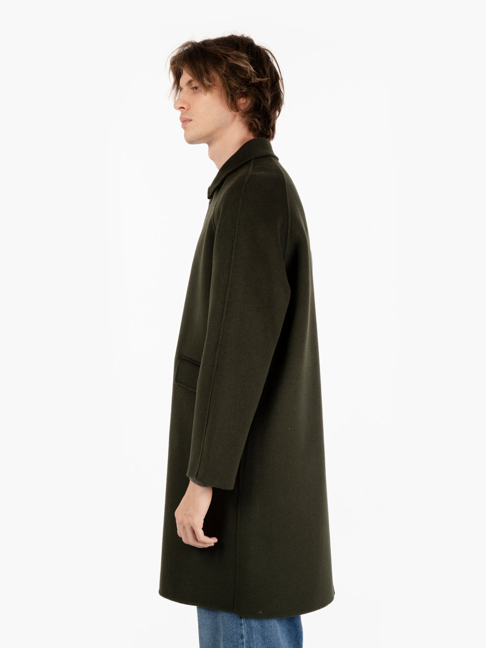 Single breasted long olive coat