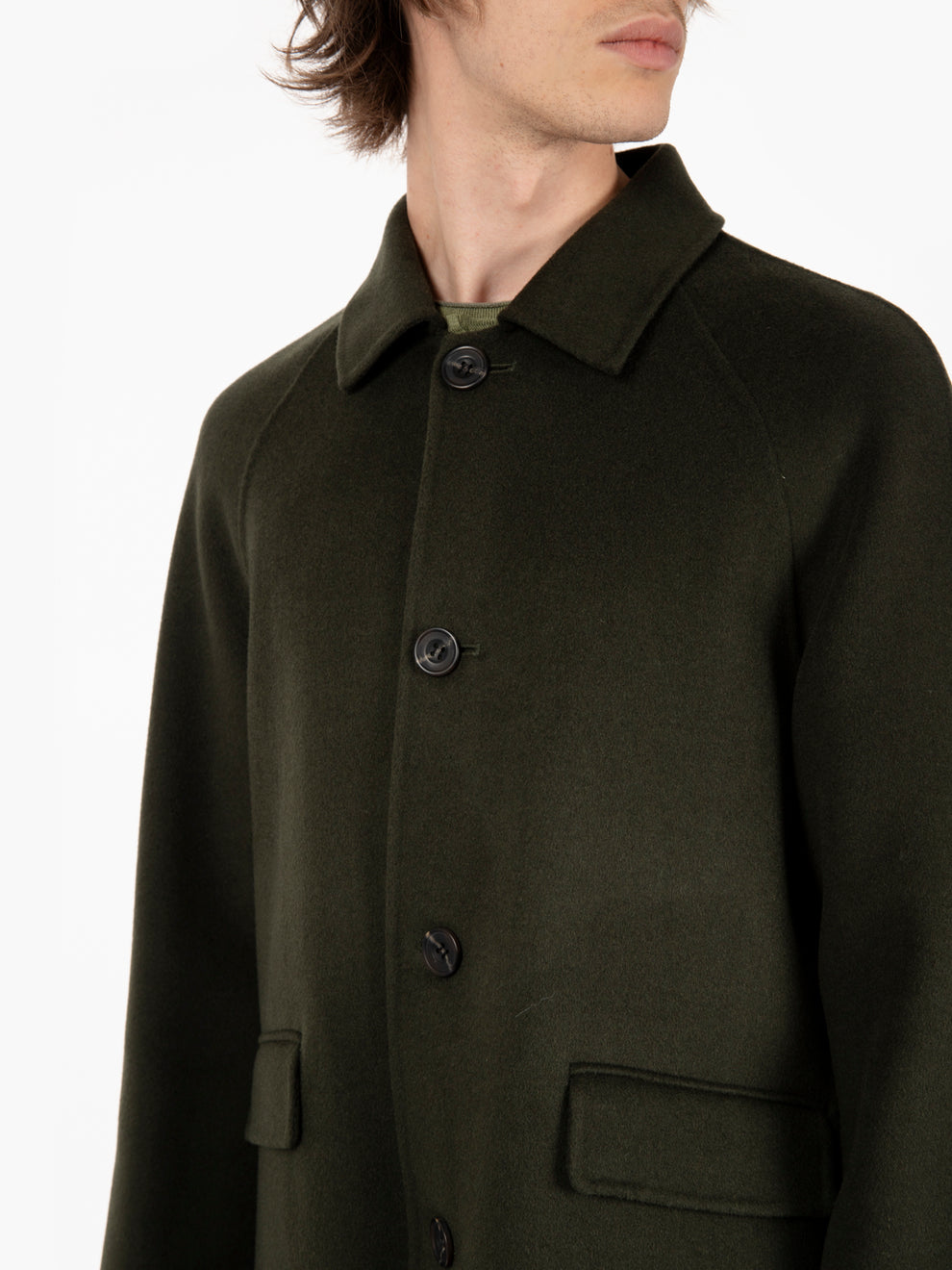 Single breasted long olive coat