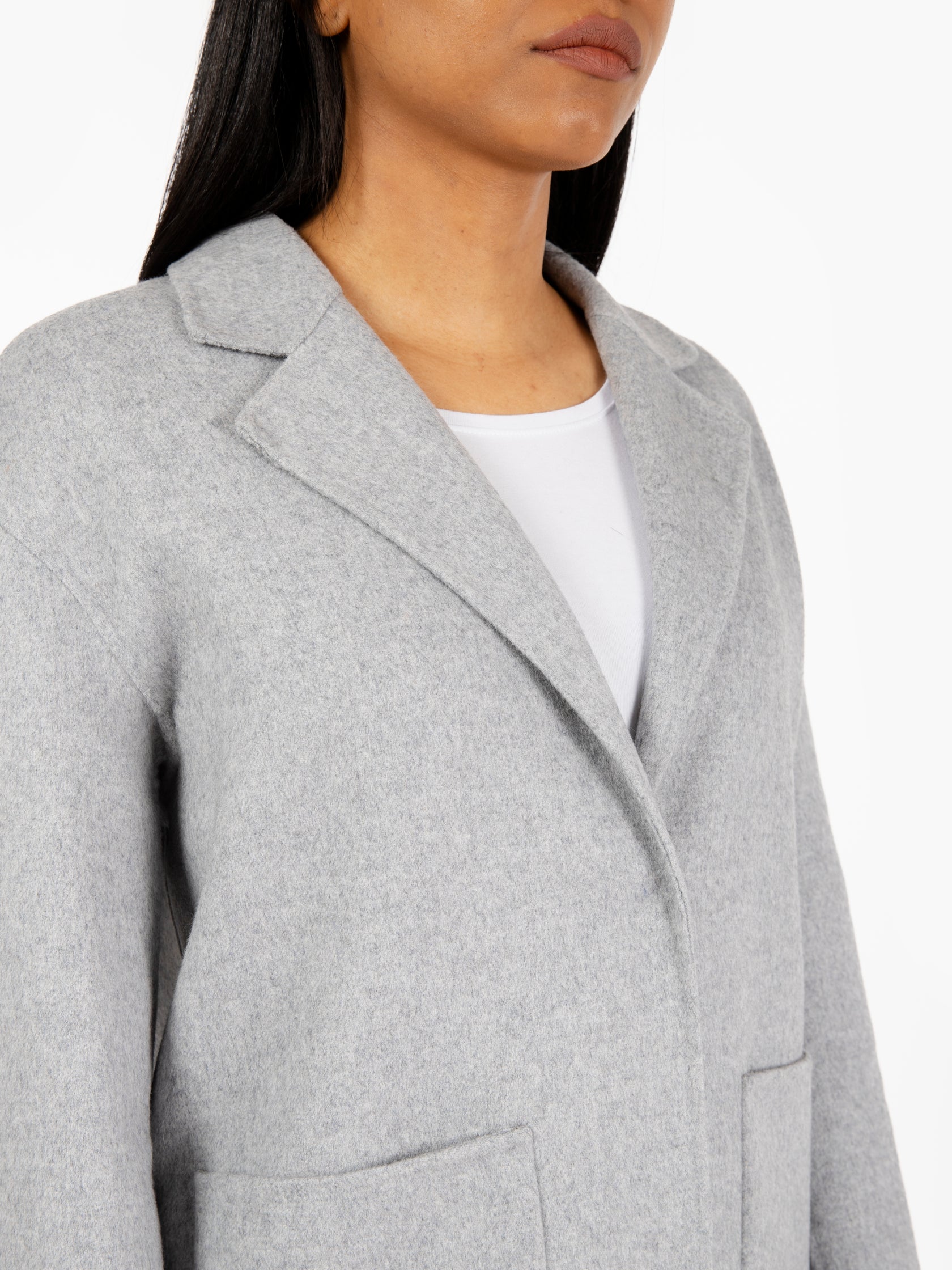 Scarlett Single Breasted Coat in Grey Wool
