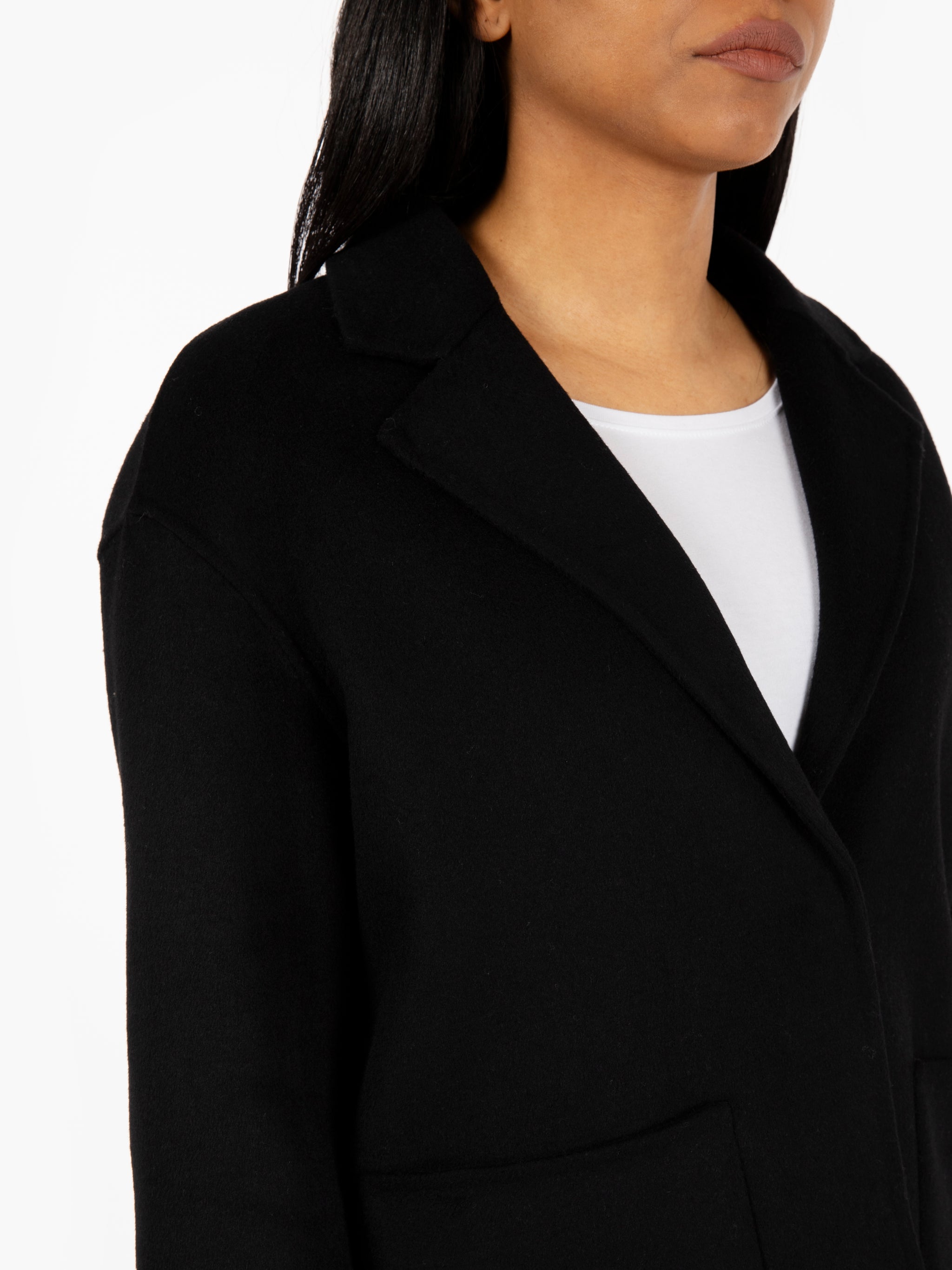 Scarlett Single Breasted Coat in Black Wool