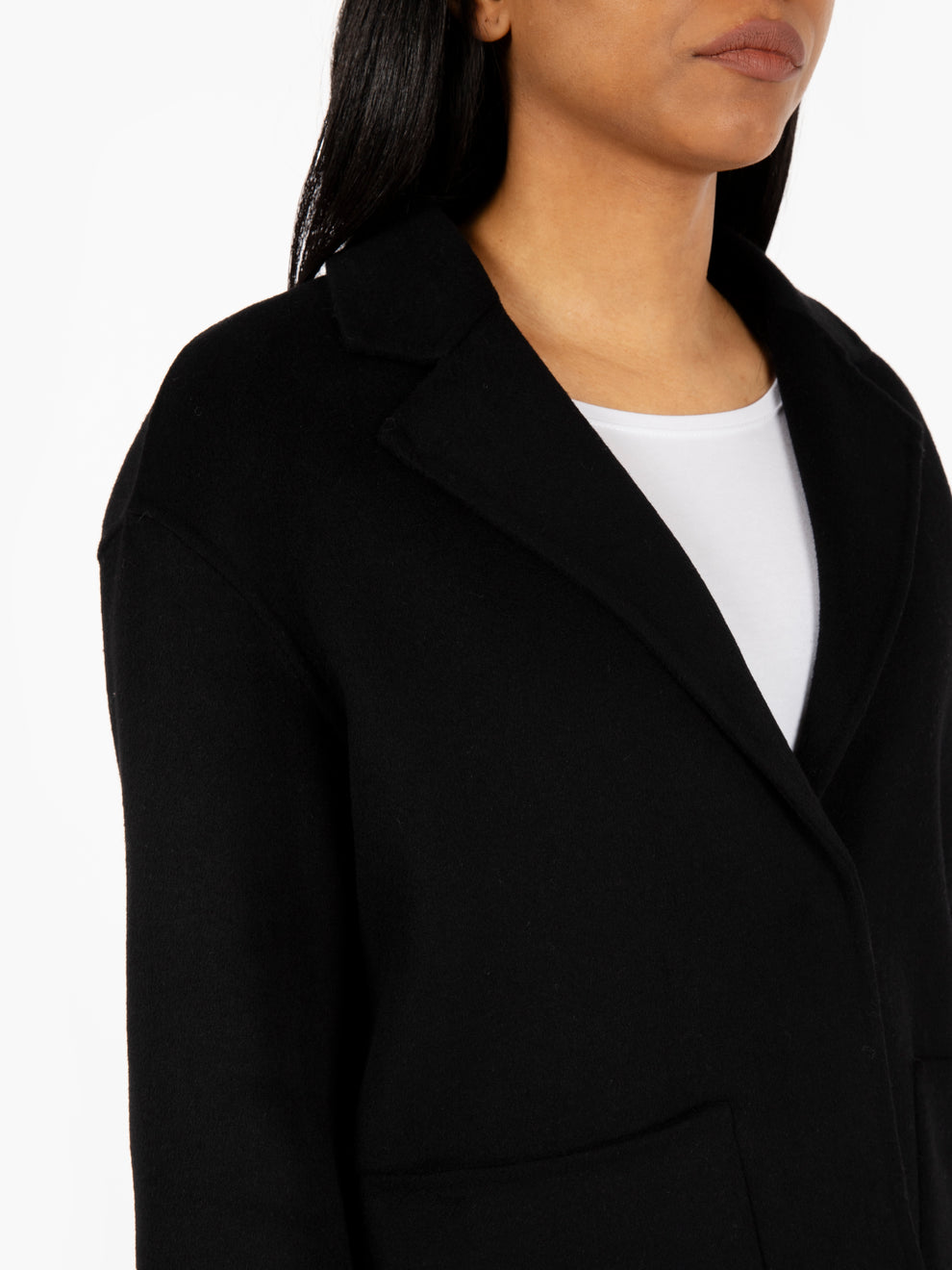 Scarlett Single Breasted Coat in Black Wool