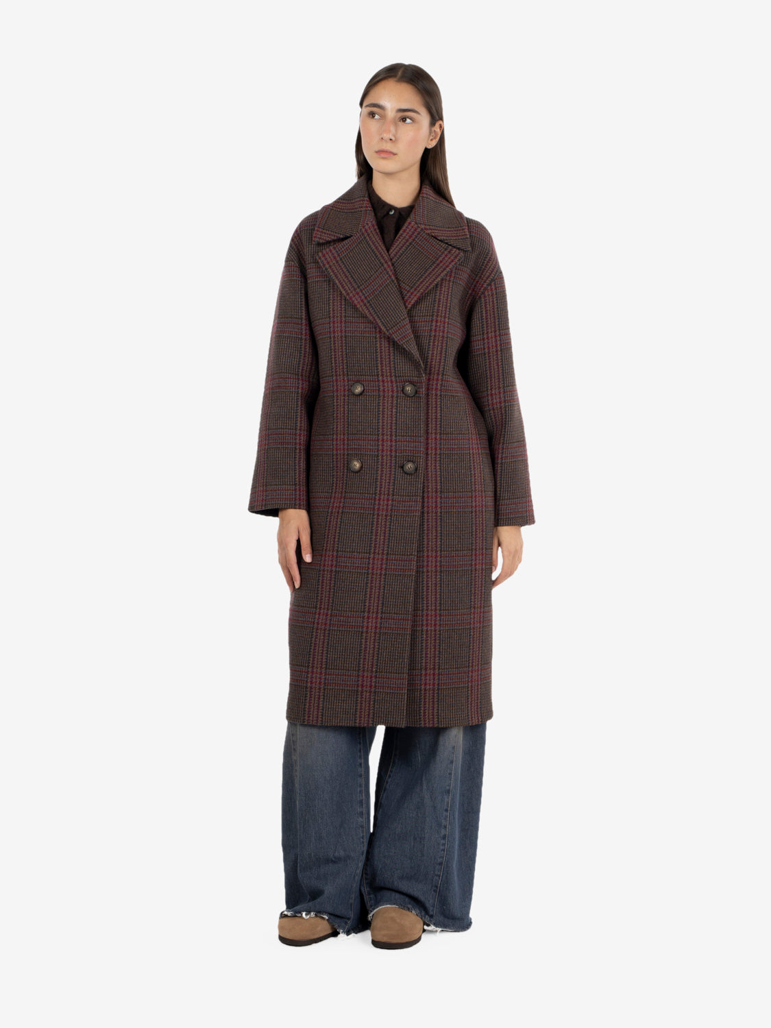 Sabaudia oversized coat in brown / multicolor check