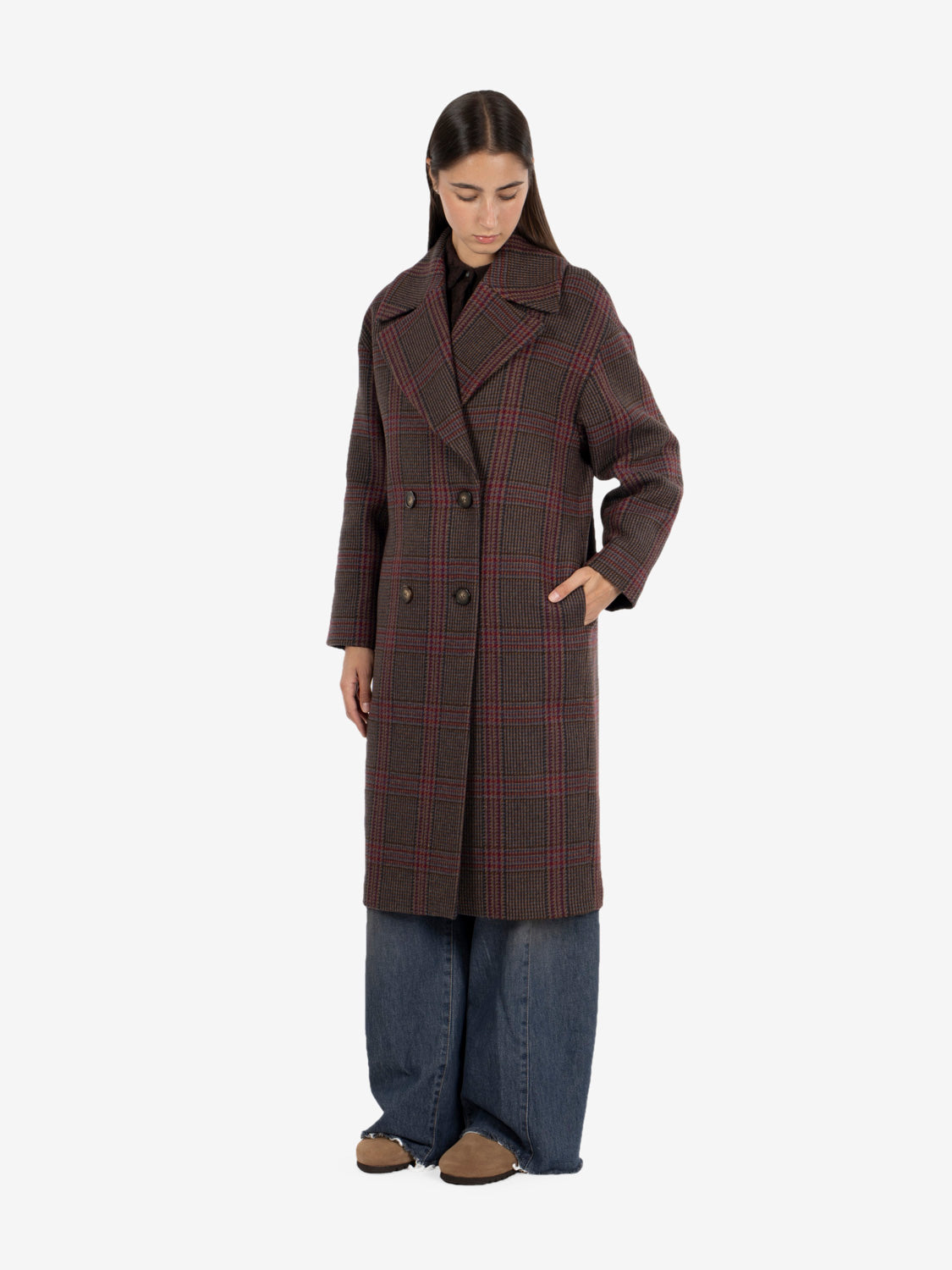 Sabaudia oversized coat in brown / multicolor check