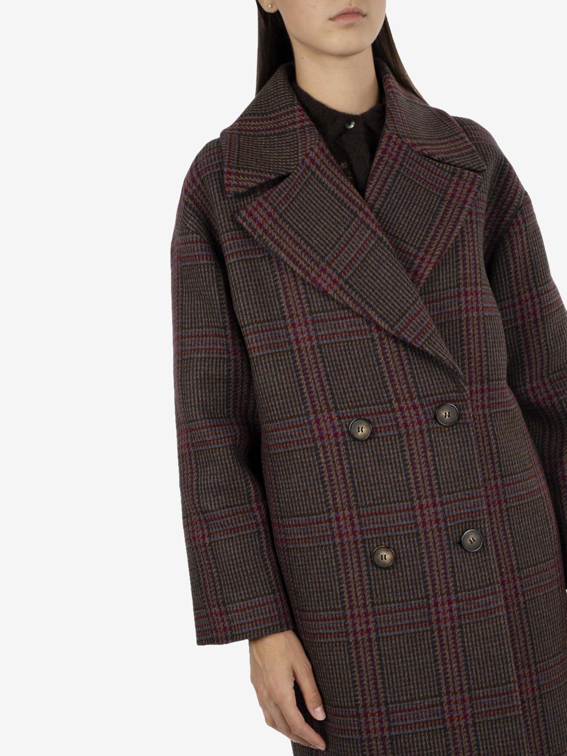 Sabaudia oversized coat in brown / multicolor check