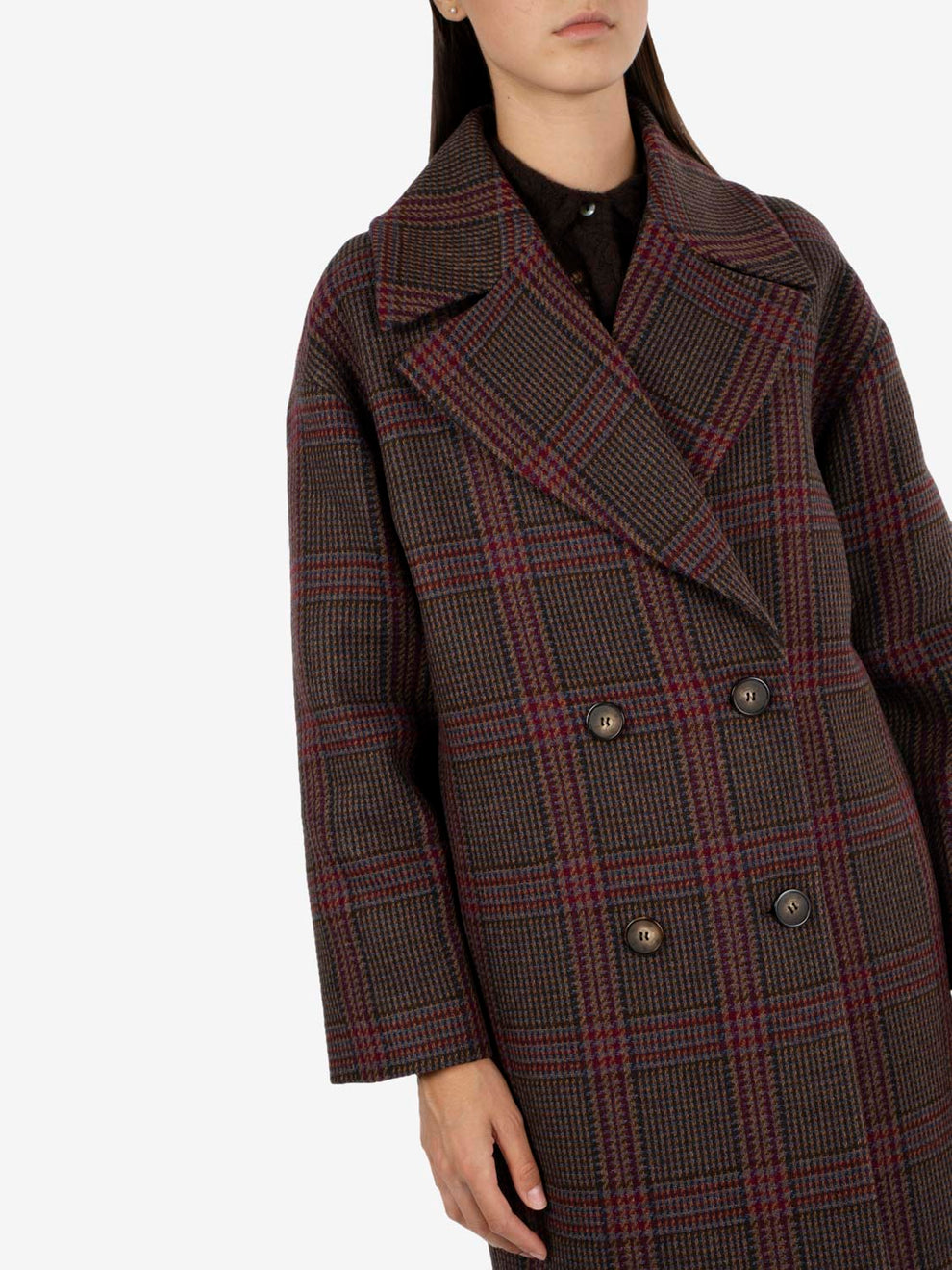 Sabaudia oversized coat in brown / multicolor check