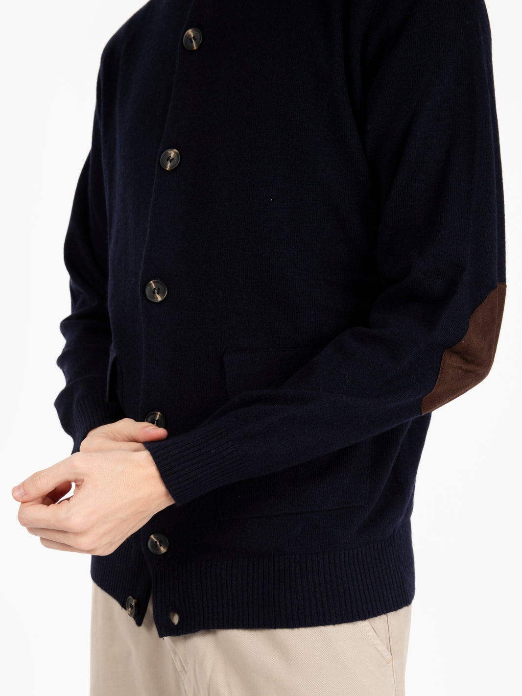 Navy Wool Blend Turtleneck Cardigan