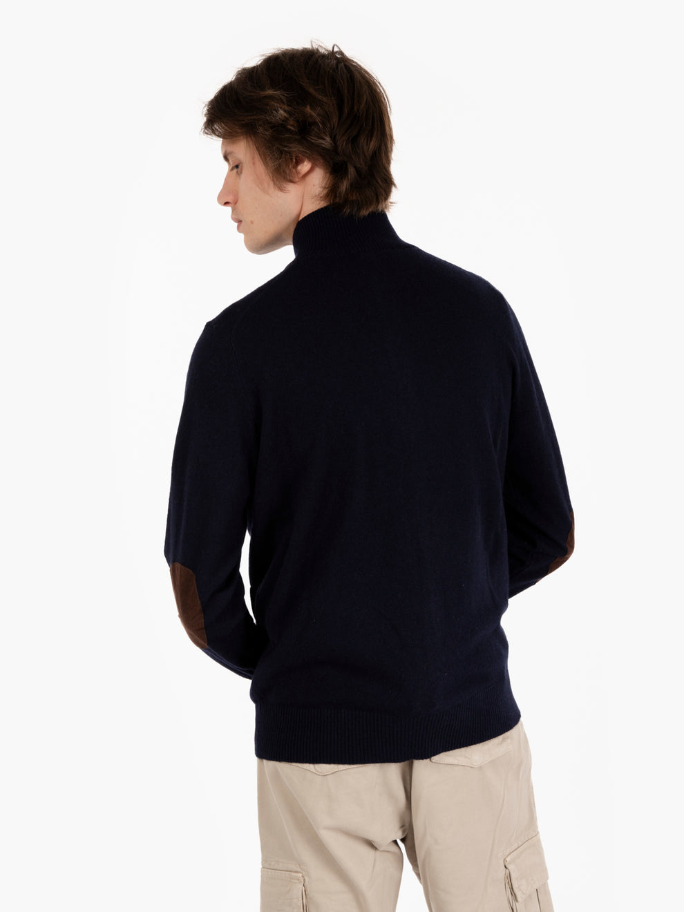 Navy Wool Blend Turtleneck Cardigan