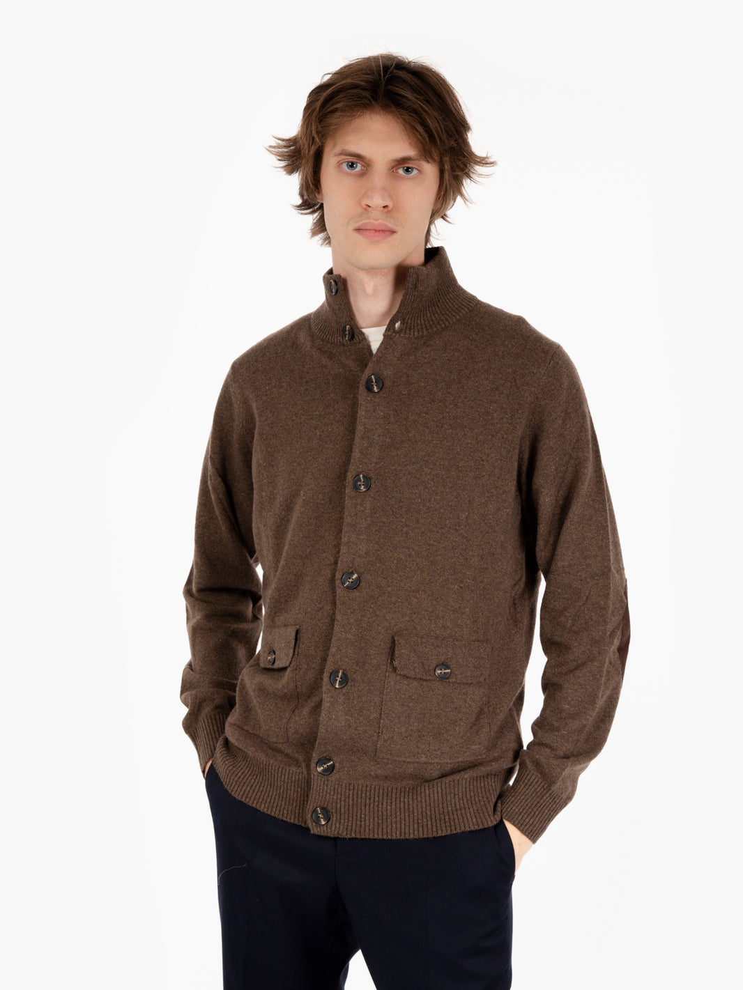 Mink wool blend turtleneck cardigan