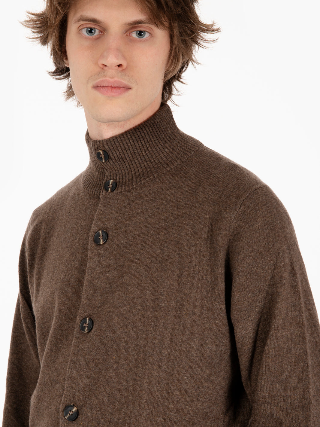 Mink wool blend turtleneck cardigan