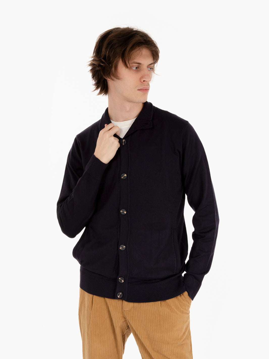 Navy turtleneck cardigan