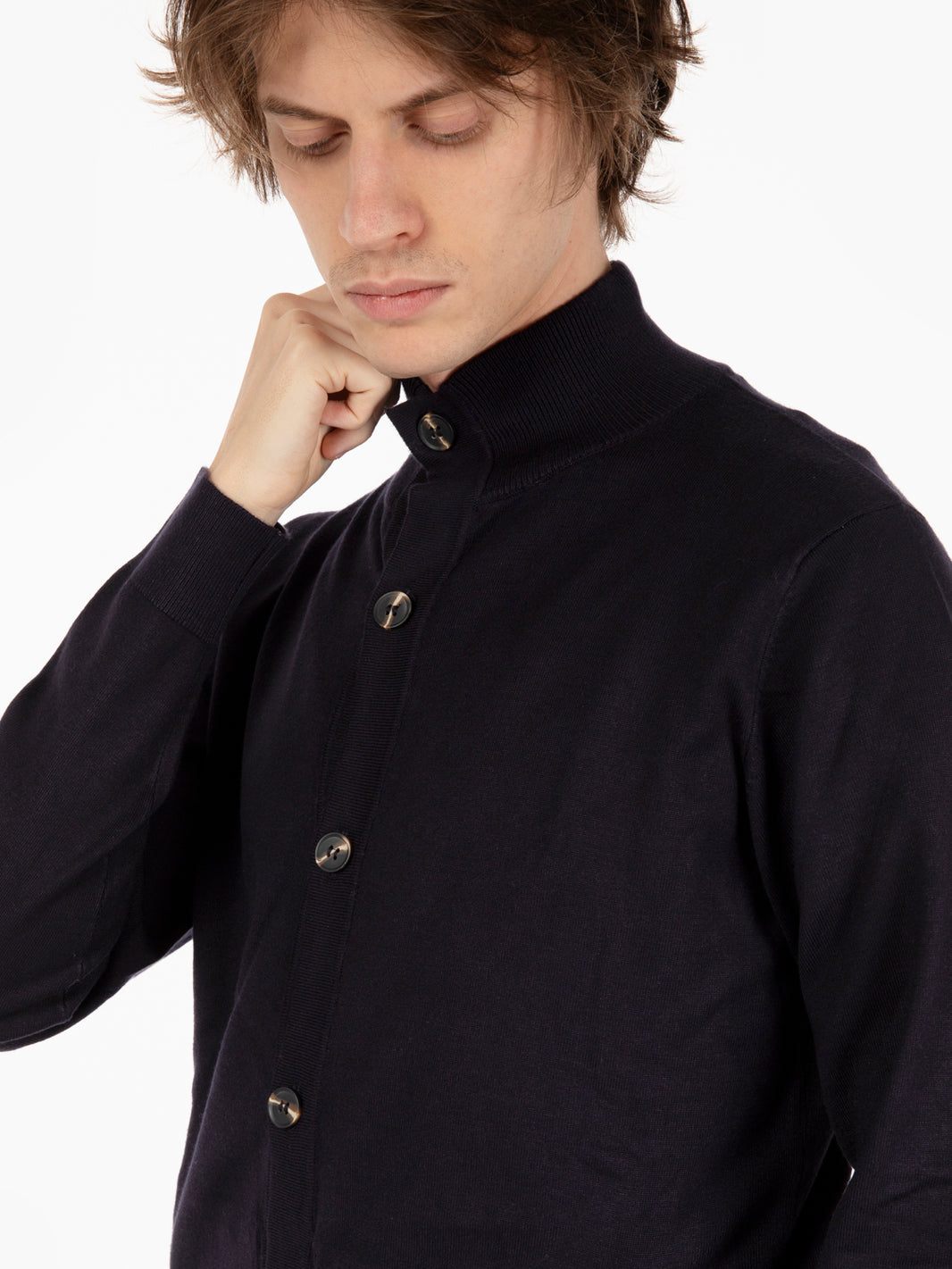 Navy turtleneck cardigan
