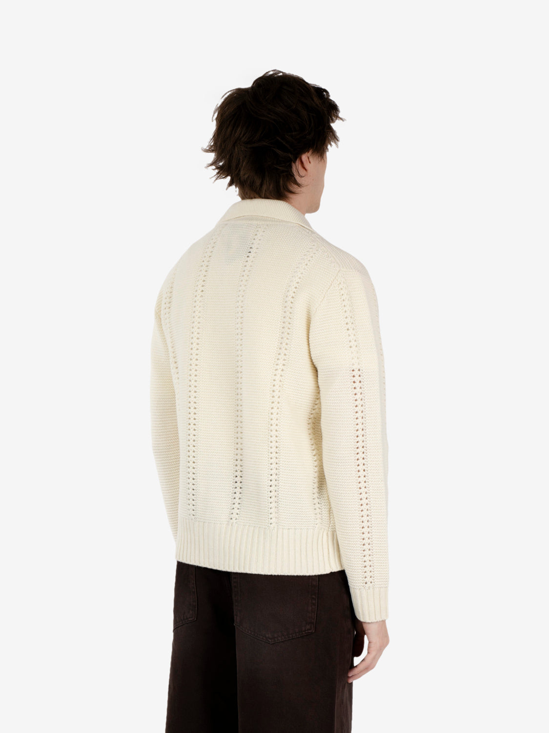 Cream patterned shirt-collar cardigan