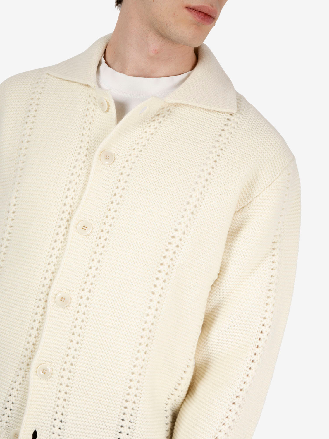 Cream patterned shirt-collar cardigan