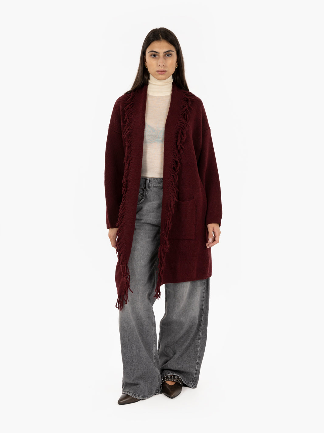 CARDIGAN WITH BURGUNDY FRINGE 345101_650