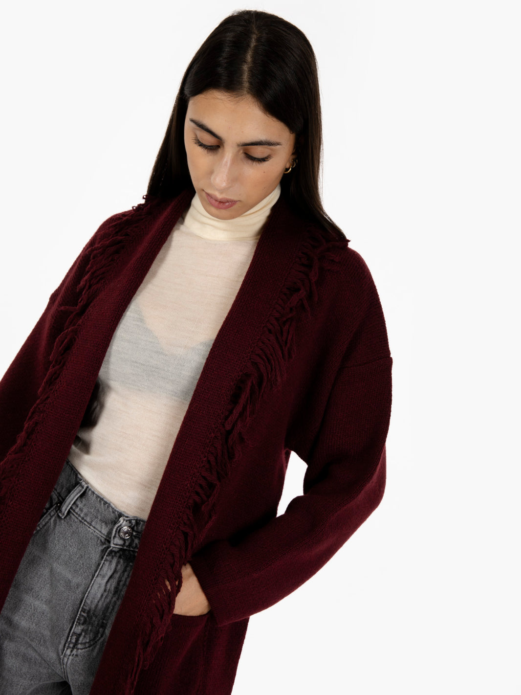CARDIGAN WITH BURGUNDY FRINGE 345101_650
