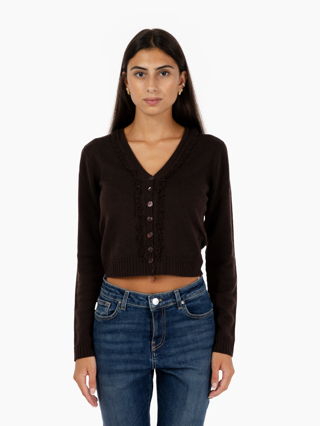 CARDIGAN WITH FRINGES DARK BROWN 325500_220