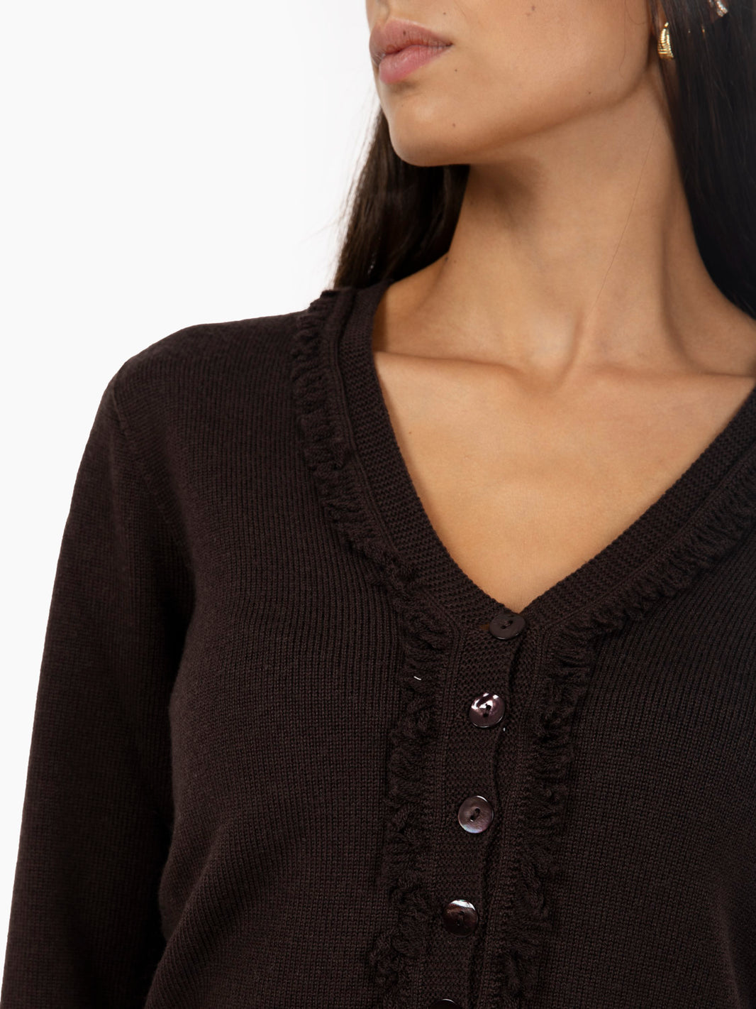 CARDIGAN WITH FRINGES DARK BROWN 325500_220