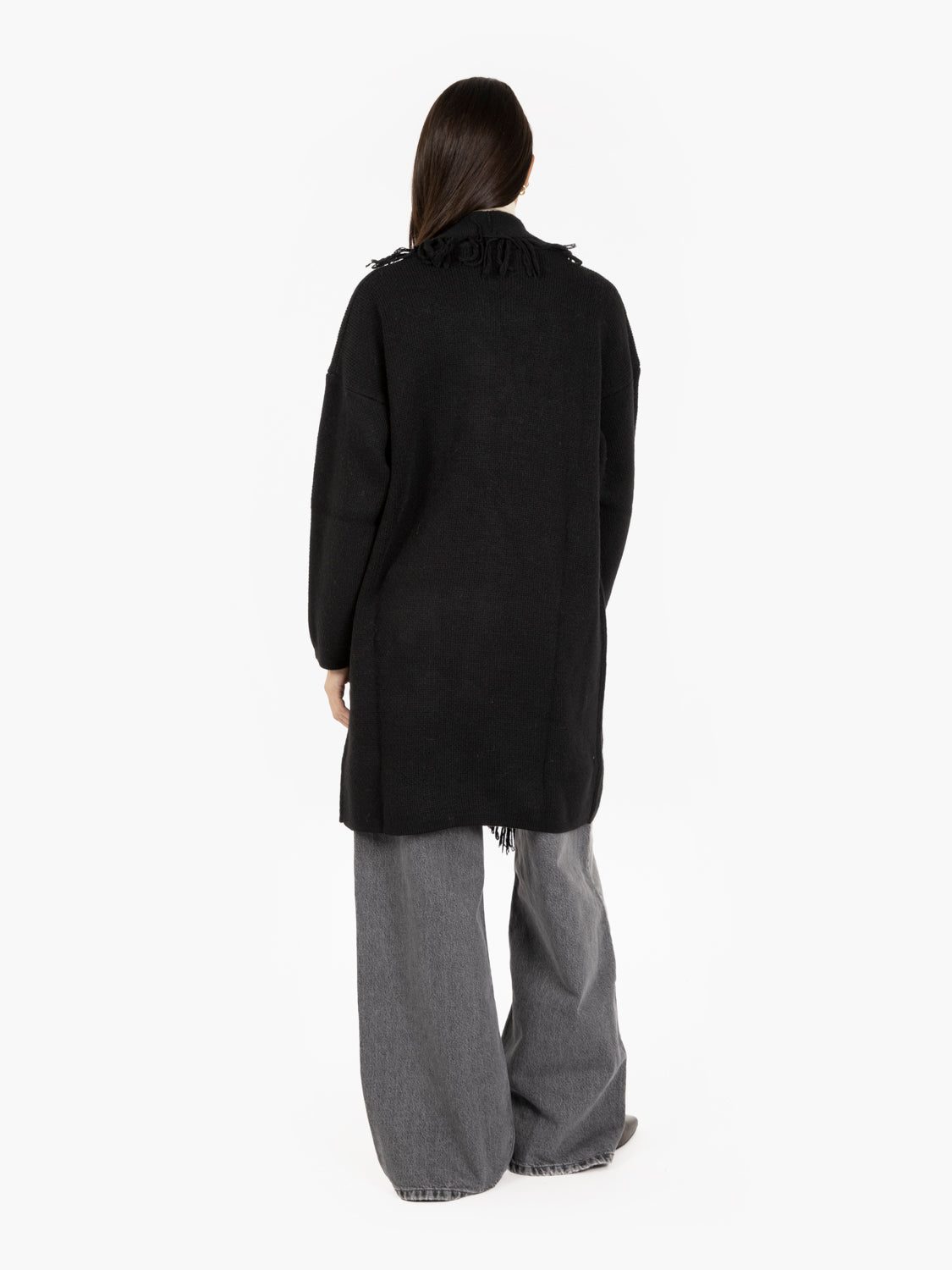 CARDIGAN WITH FRINGE BLACK CAMP 345101_999