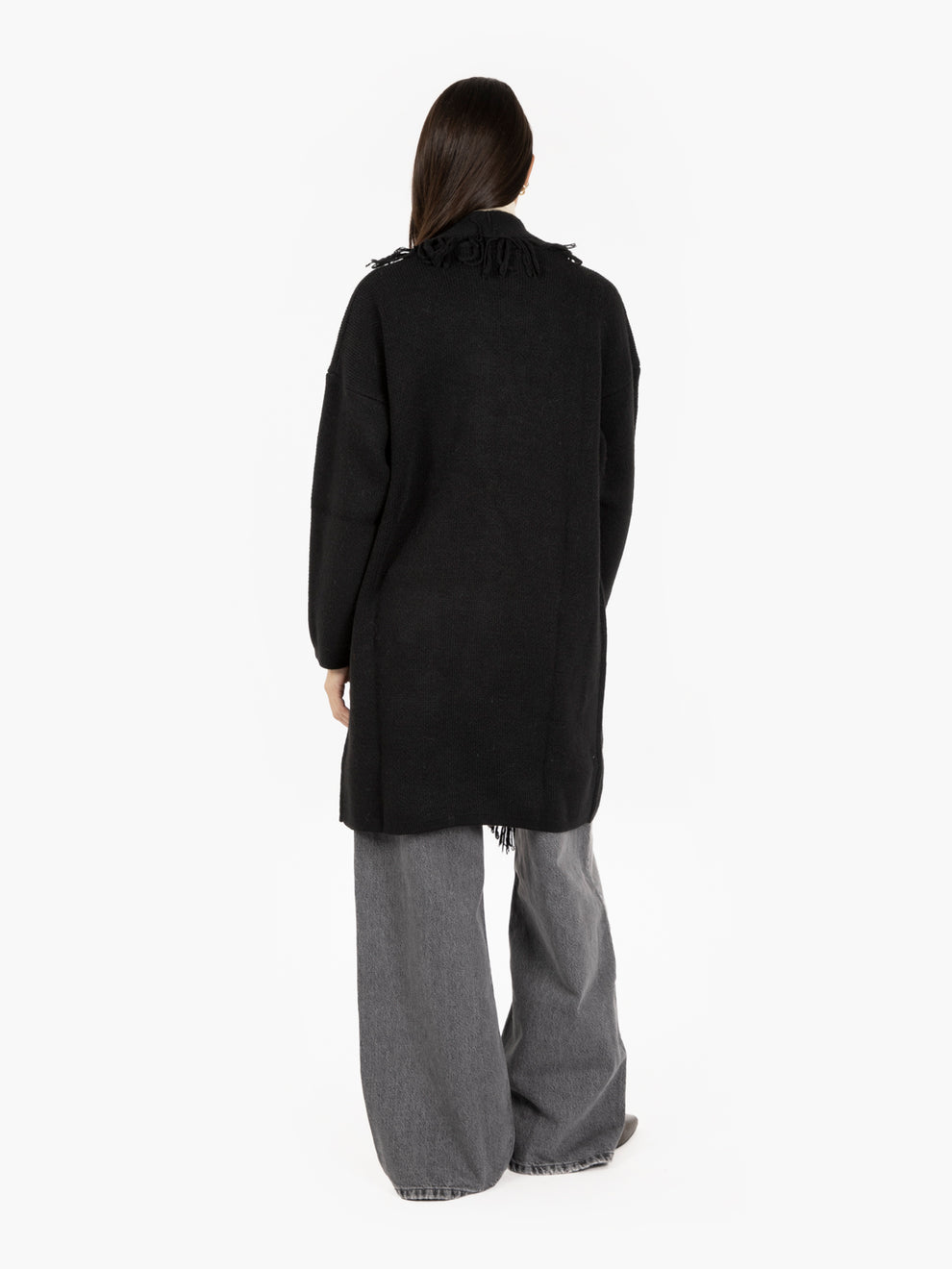 CARDIGAN WITH FRINGE BLACK CAMP 345101_999