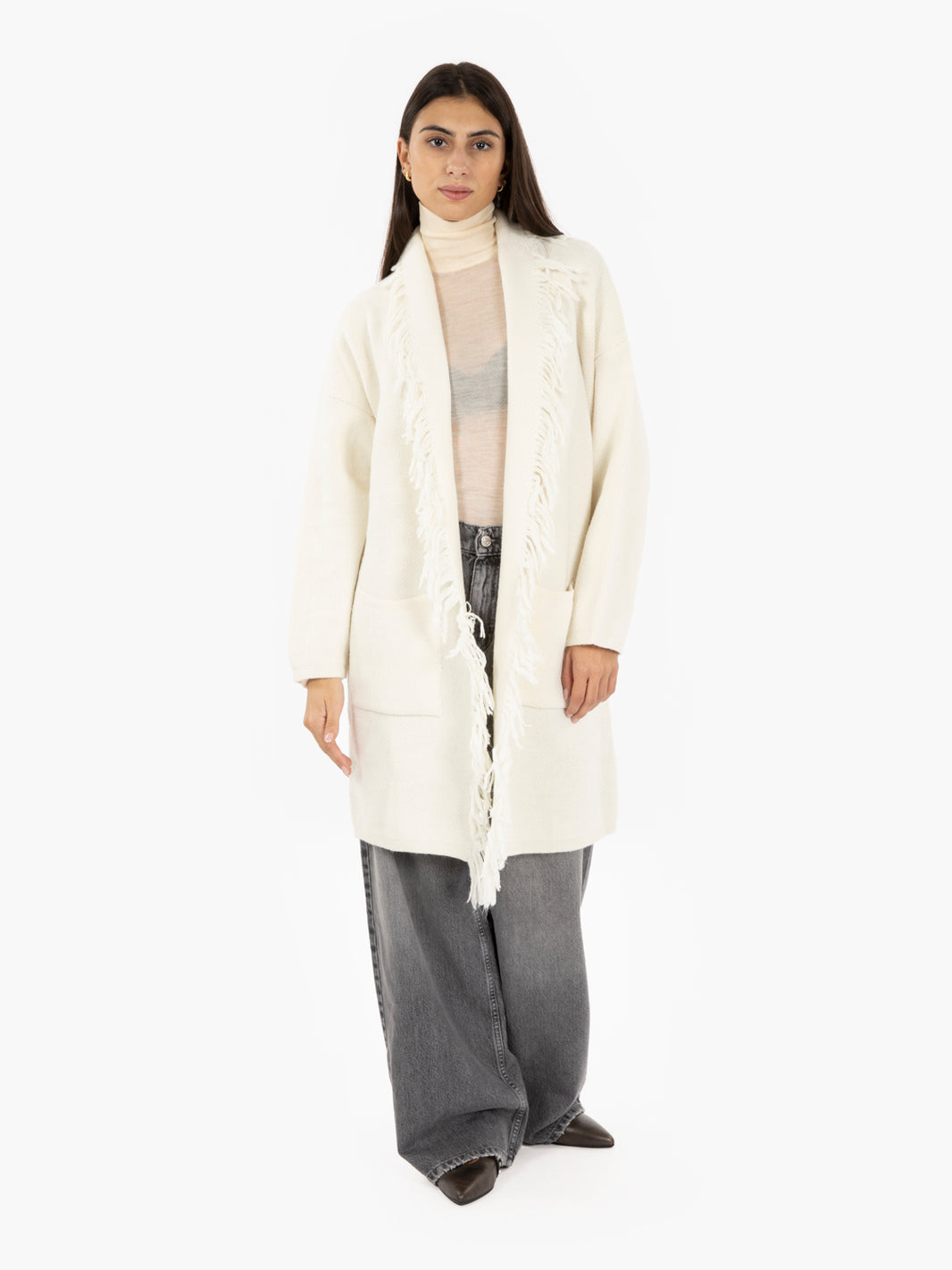 CARDIGAN WITH FRINGE CREAM 345101_010