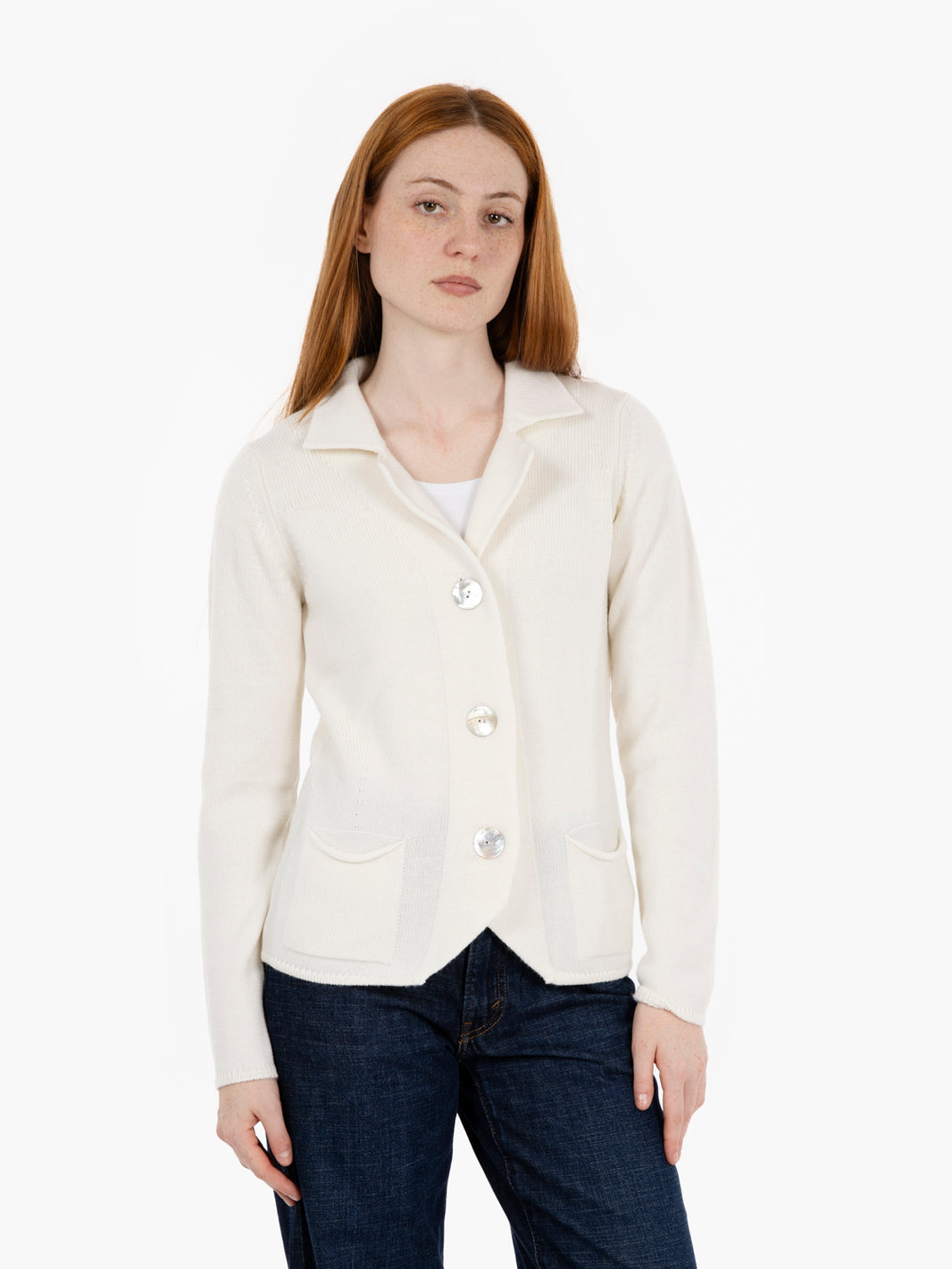 Cardigan with ecru lapels