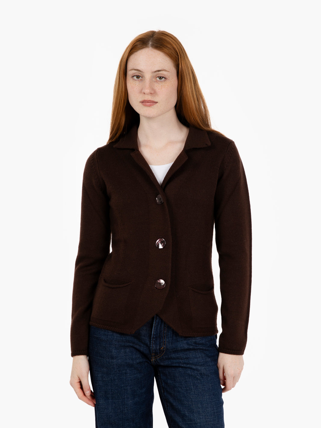 Cardigan with dark lapels
